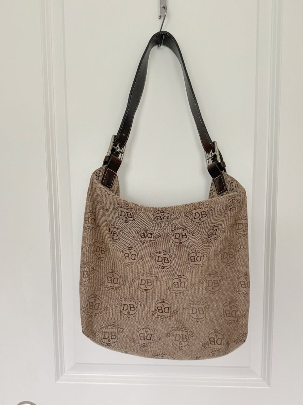 Vintage Dooney & Bourke Large Canvas Tote with Dark Brown Monogram - Picture 2 of 6